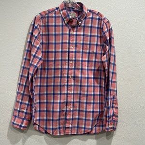J. Crew Tailored Button Up Shirt Lightweight Coral Navy Plaid Collared Men’s S